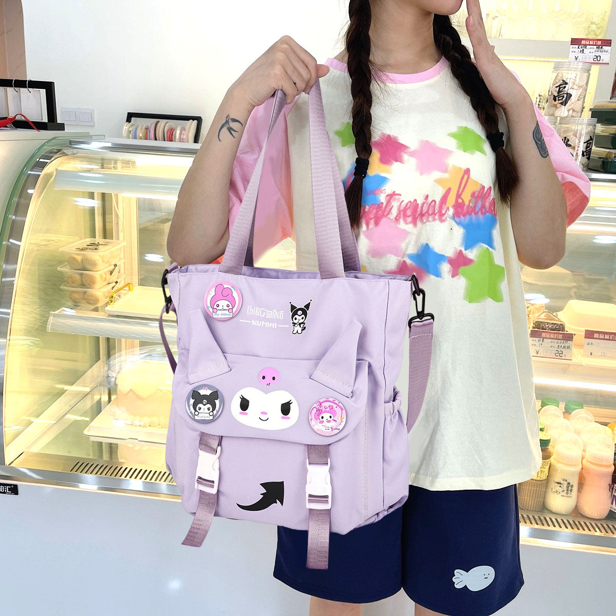 Climberty Kawaii Tote Bag for Girls Kuromi Nylon Shoulder Bag School Girls Book Bag Casual Hand Bag with Removable Shoulder Strap Travel Shoulder Bag Birthday Gift Christmas Gift for Kids, 30x32x9cm Climberty Kawaii Tote Bag for Girls Kuromi Nylon Shoulder Bag School Girls Book Bag Casual Hand Bag with Removable Shoulder Strap Travel Shoulder Bag Birthday Gift Christmas Gift for Kids, 30x32x9cm